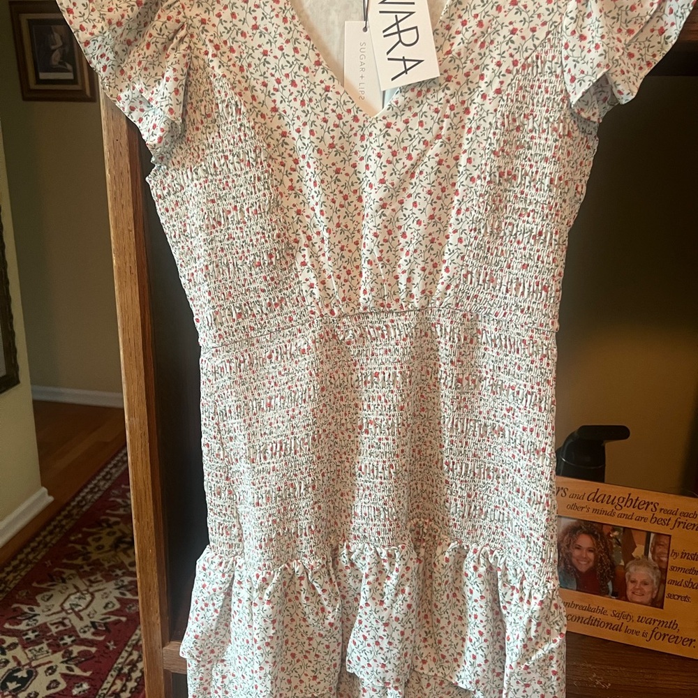 Casual Red and Green Midi Sundress with Flutter Sleeves